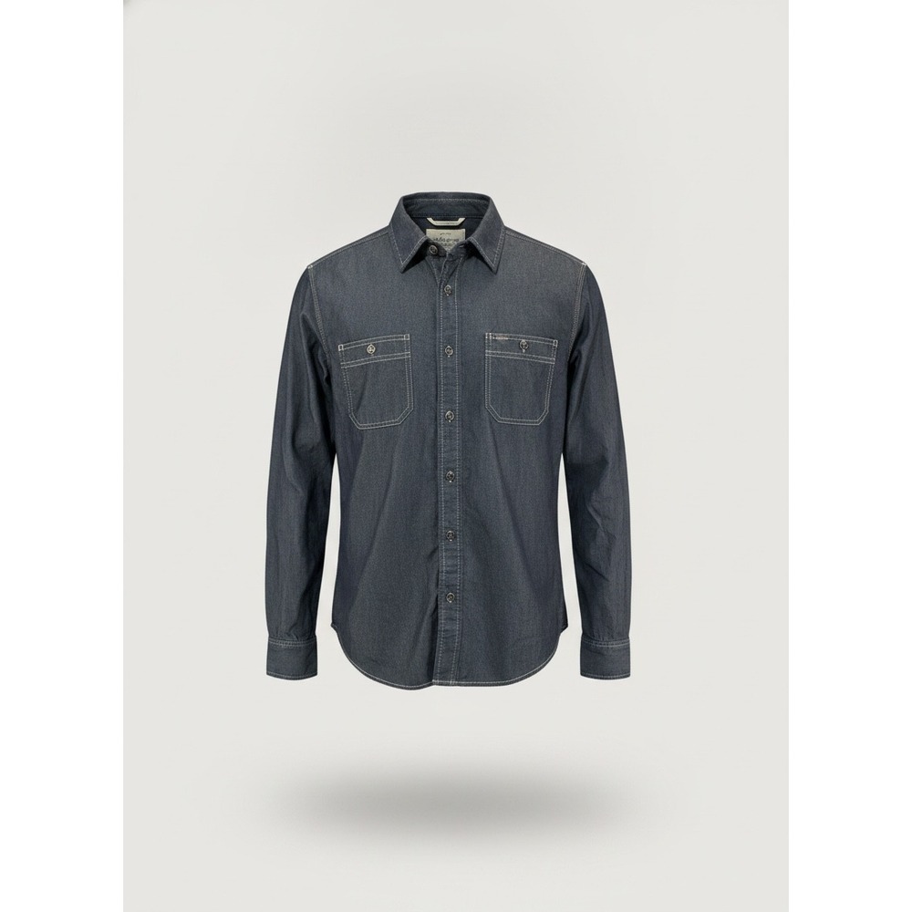 Weatherproof Vintage Mens Blue Denim Chambray Button Down Shirt Size M Plaid